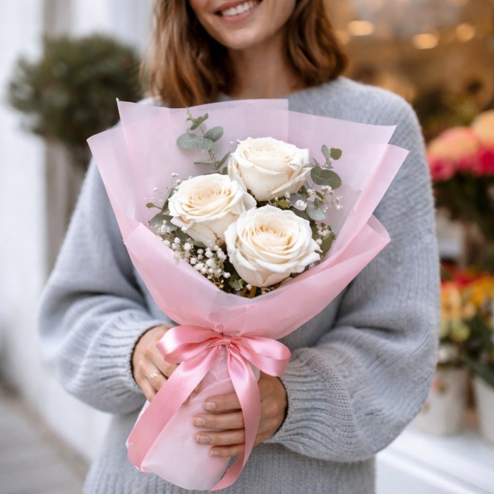 Букет 3 белые розы