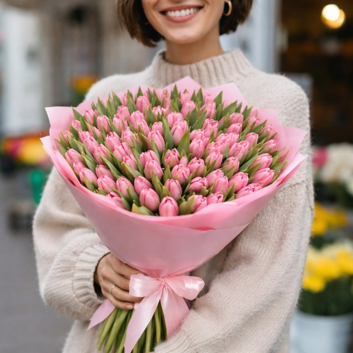 Букет 101 розовый тюльпан