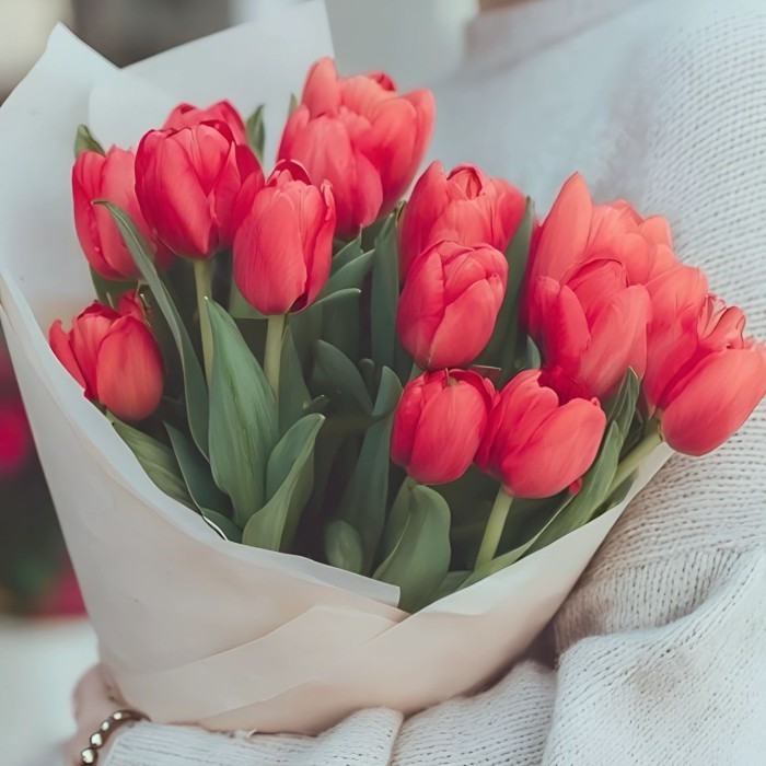 Букет 15 красных тюльпанов