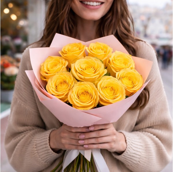 Букет желтые розы 9 штук