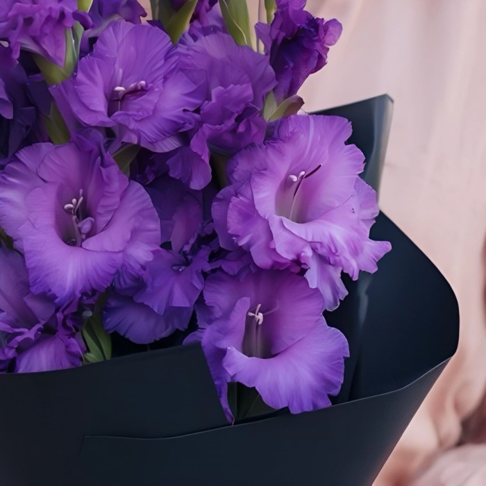 Букет 5 фиолетовых гладиолусов